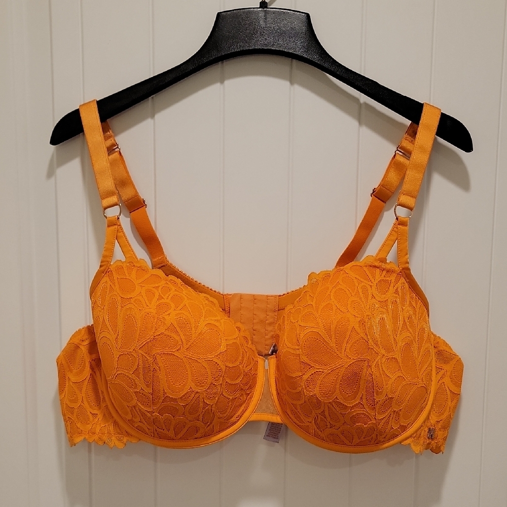 Savage X Fenty Not Sorry Lined Lace Orange Bra Size 46DD